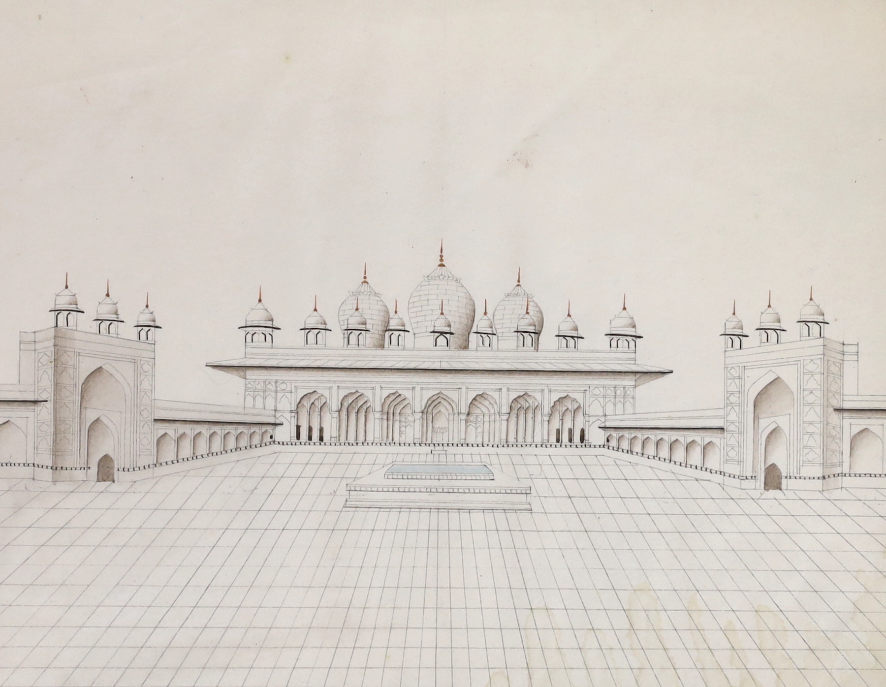 Indian Company School, pair of ink and washes on paper, ‘Agra Fort’, one inscribed in ink to the margin, 15 x 18cm